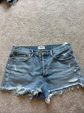 Agolde Light Blue Distressed Frayed Denim Shorts